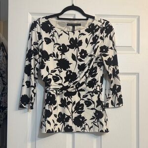 White House Black Market Black and White Floral Blouse